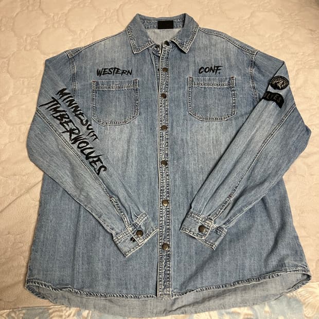 NBA 미네소타 울브스 청색 셔츠 데님 셔츠 남방