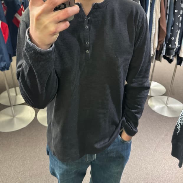 L)Japanese vintage 레이어드 헨리넥 와플 롱슬리브