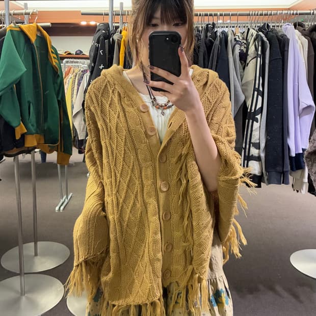 OS)Japanese vintage 여성 모리 케이블 니트 케이프