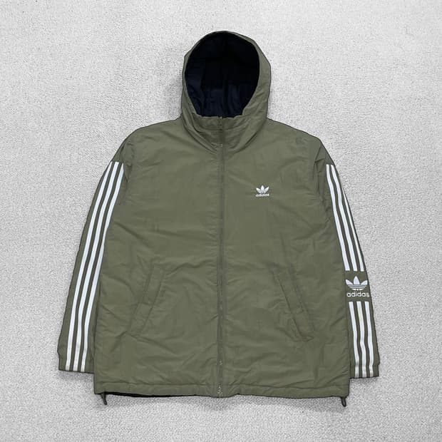 아디다스 오리지널 리버시블 락업 패딩 점퍼 카키 블랙