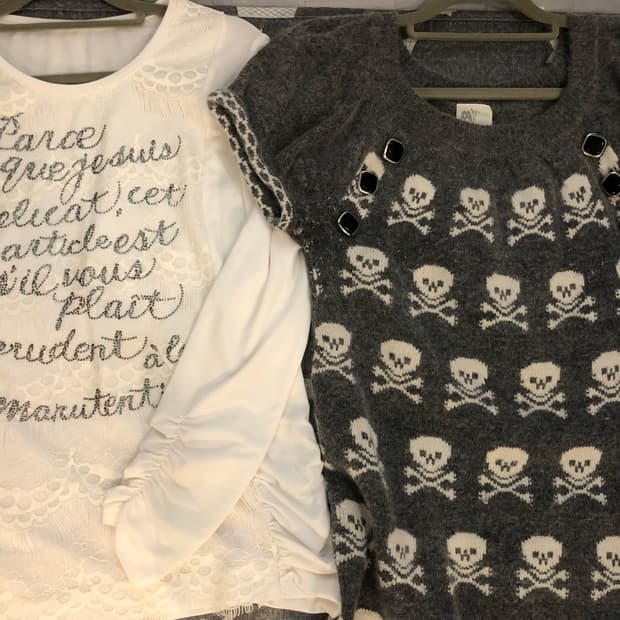 스컬 패턴 니트 원피스 레이어드 세트