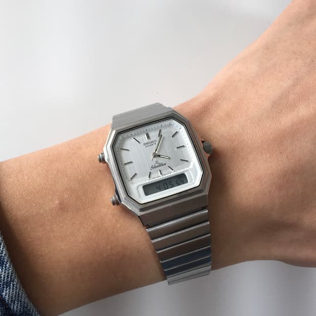 80s seiko silver wave ana-digi quartz