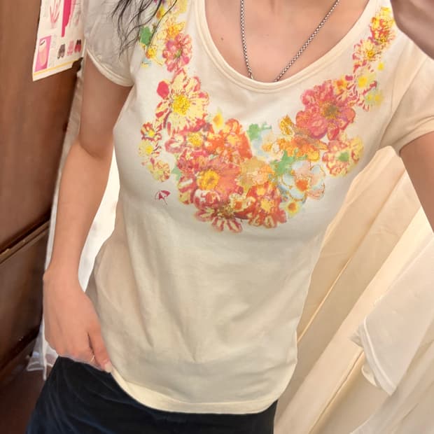 Japanese vintage ivory floral T-shirt
