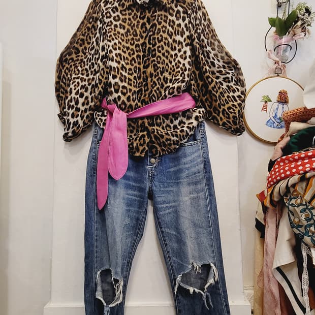 H&M 벌룬  레오파드 쉬폰 블라우스.캉캉 샤 스커트