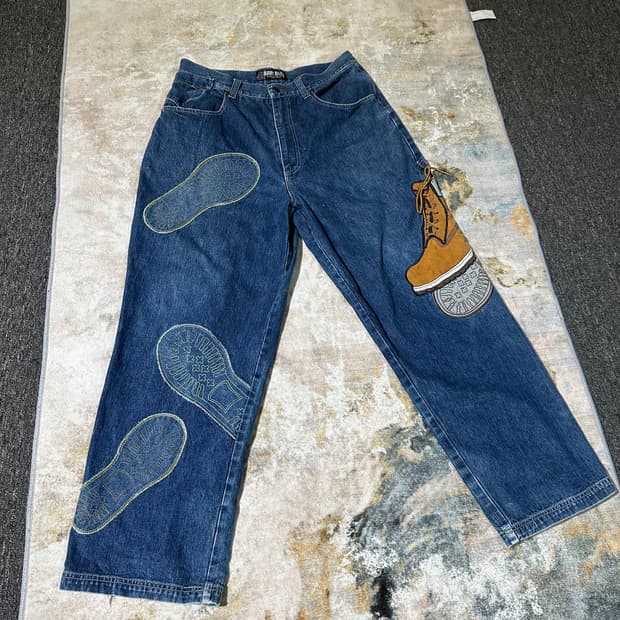 RAW BLUE 디테일 데님 배기 진