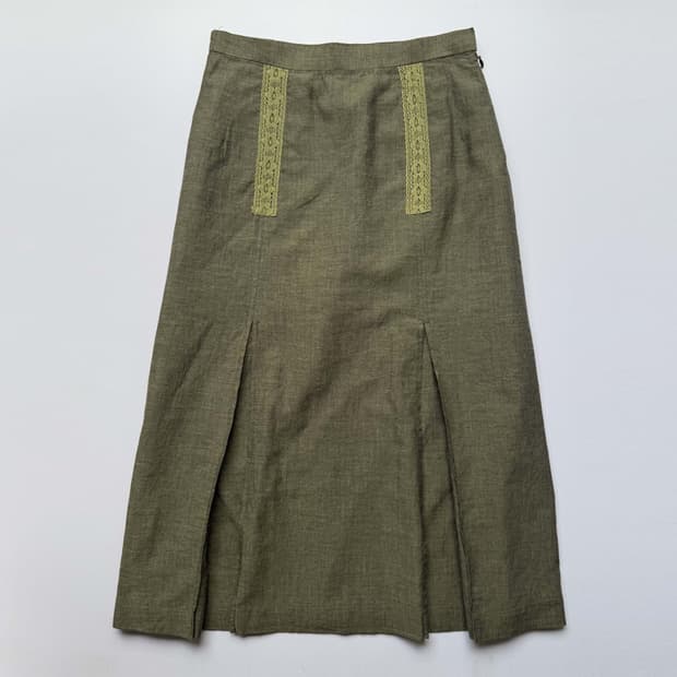 Khaki Embroidered Skirt 0199