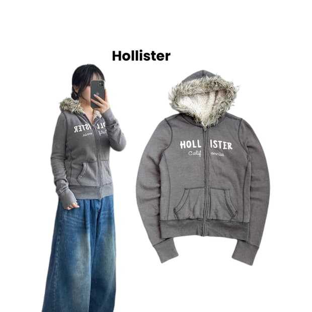 홀리스터 Y2K 울프죠 딱붙 퍼 후드집업