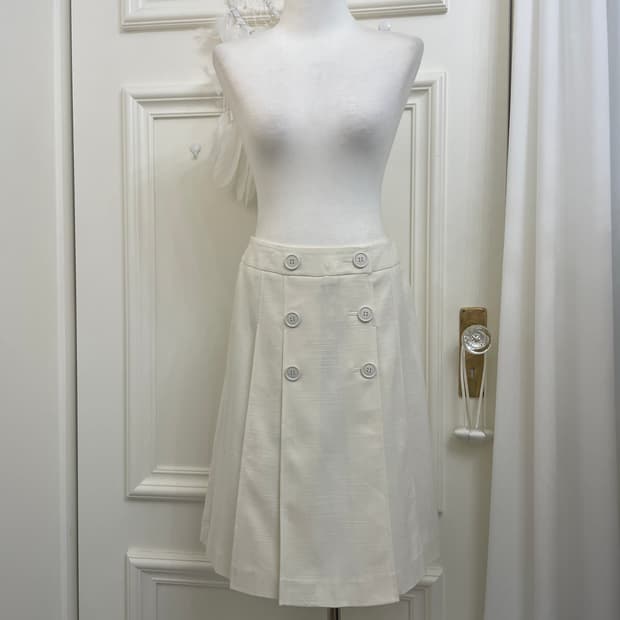 cream ivory tweed button midi skirt