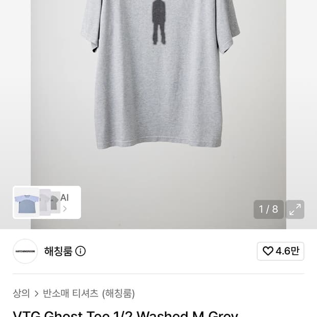 해칭룸 VTG Ghost Tee 1/2 Washed M.Grey