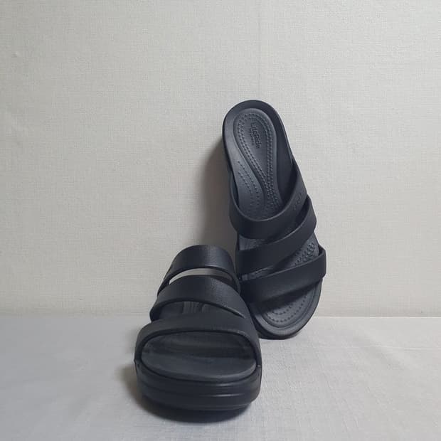 250mm 크록스 보카 스트래피 웨지 슬리퍼 샌들 블랙