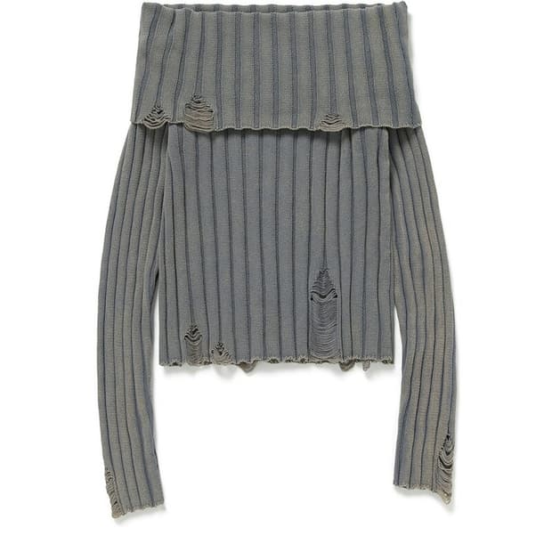 커렌트 워싱 오프숄더 니트 탑 그레이