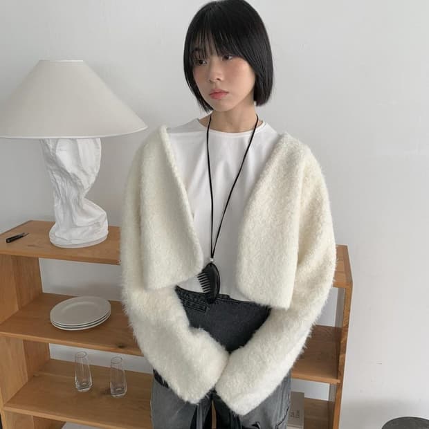 ARR 아르 퍼 부클 크롭 가디건 자켓 아이보리