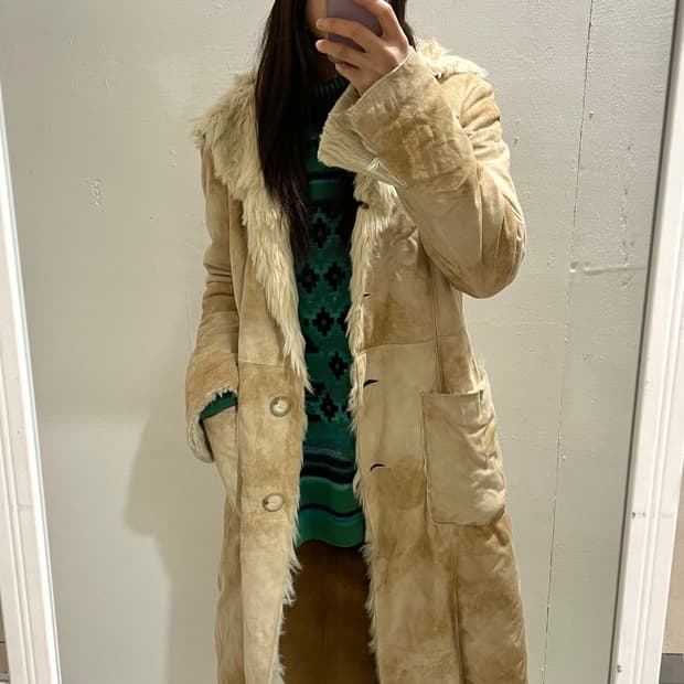 베네통 롱 무스탕 코트