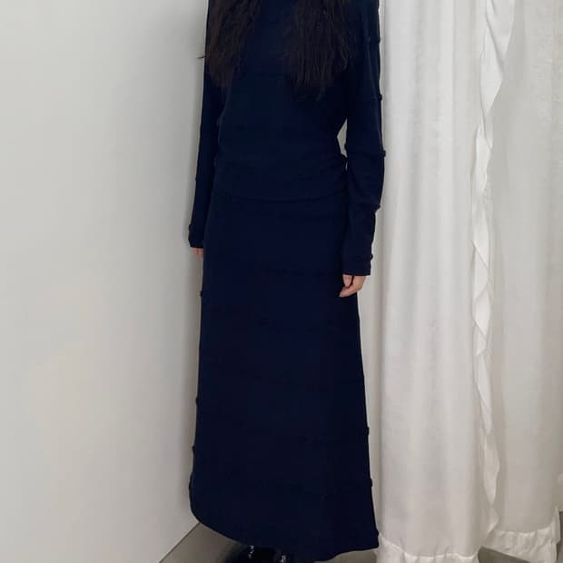 Issey Miyake 네이비 엠보 롱 슬리브리스 set up