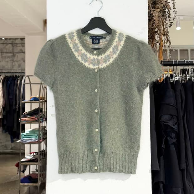 랄프로렌 민트 앙고라 혼방 페어 아일 하프 슬리브 가디건