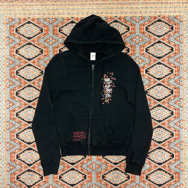 에드하디 해골프린팅 블랙 후드집업 여성S