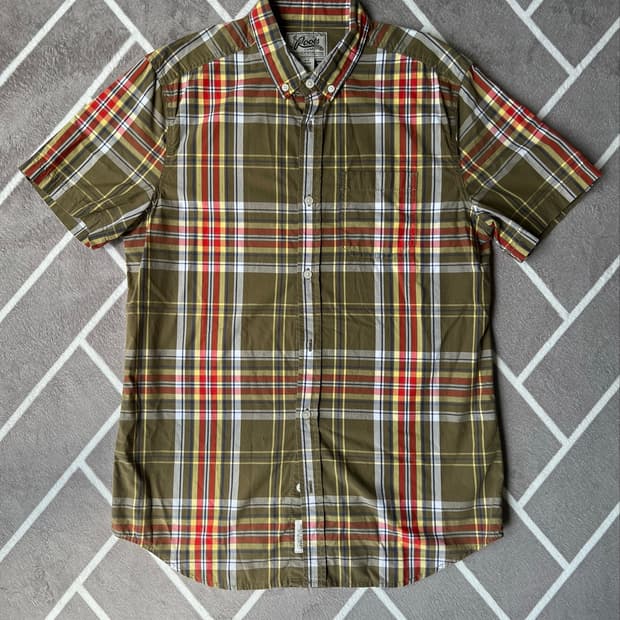 Roots Canada 빈티지 체크 반팔 셔츠