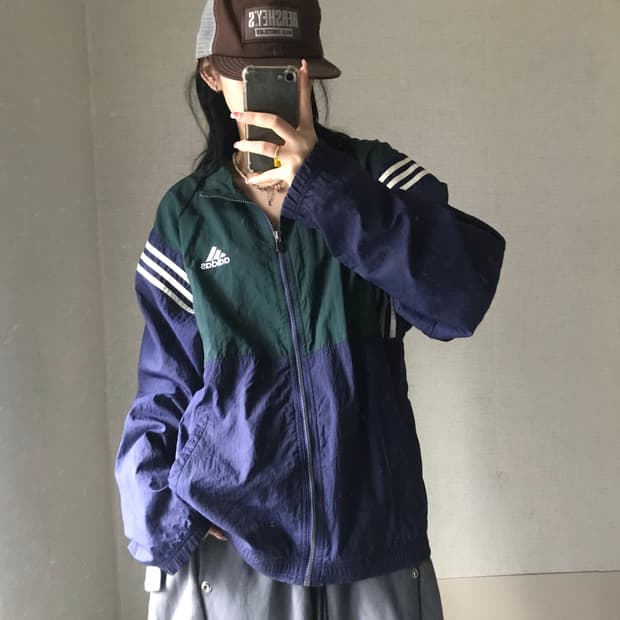 아디다스 올드스쿨 네이비 그린 바람막이