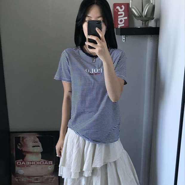 폴로 랄프로렌 중앙 프린팅 스트라이프 반팔티