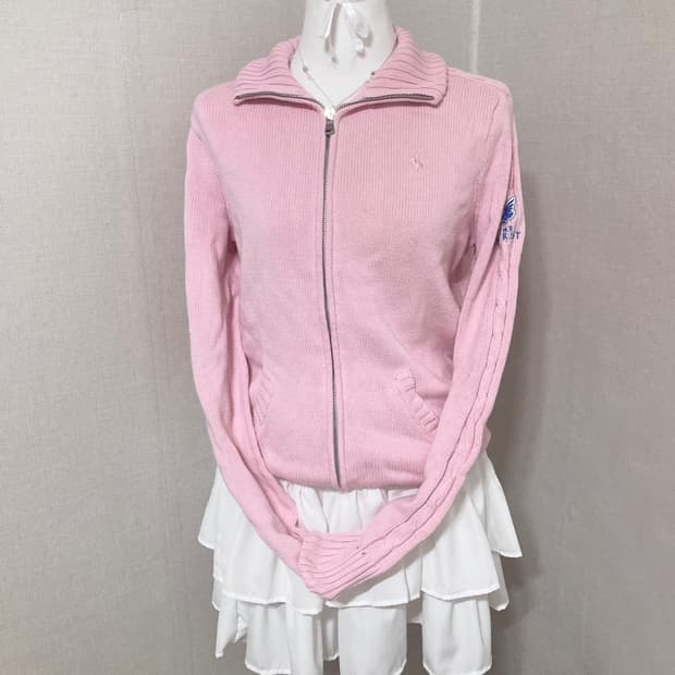폴로 핑크 니트 집업 M
