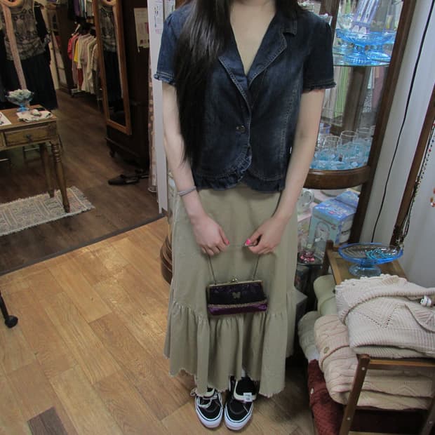 jpn vintage beige ruffle long skirt