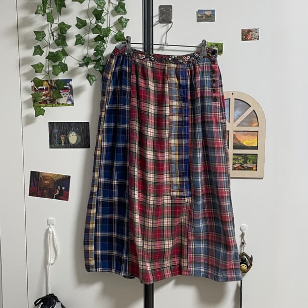 체크 패치 스커트 #롱스커트 #패치워크