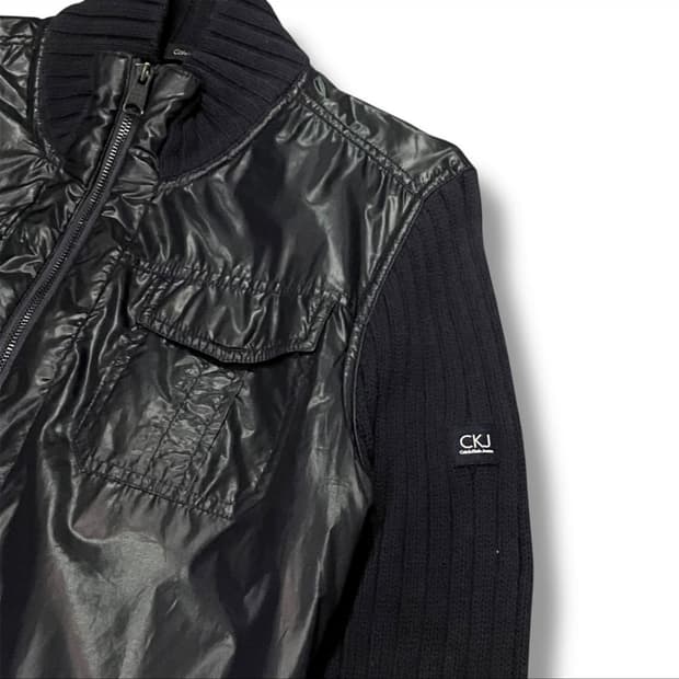 캘빈클라인진스 블랙 니트 배색 집업 