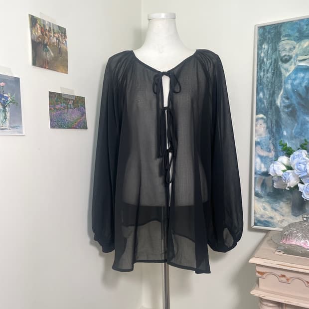 black chiffon bow point blouse cardigan