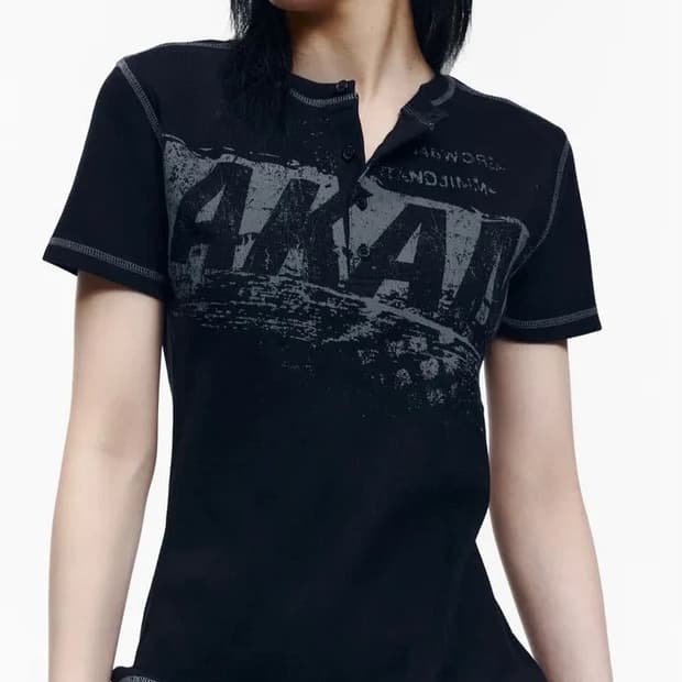 [1] 아캄 Thread Henry Neck Half Top Black