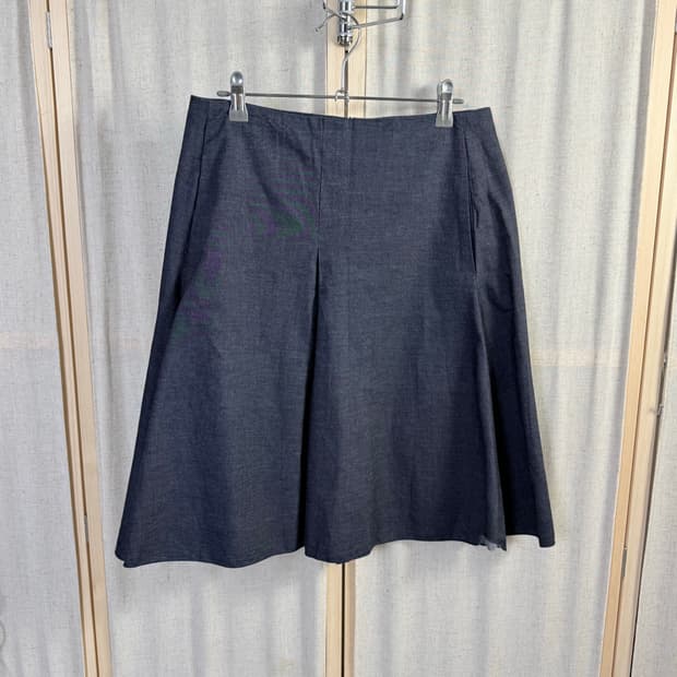 Su San Ne Bo M Mer 데님 미디 플리츠스커트