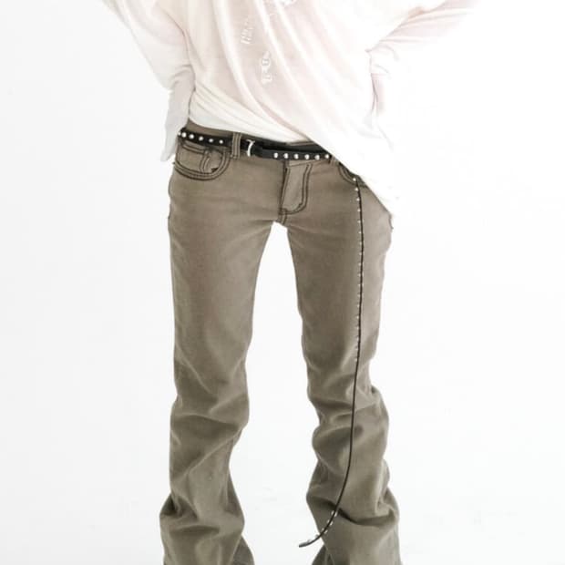 샵페어리 스티치 로우라이즈 팬츠 카키 m