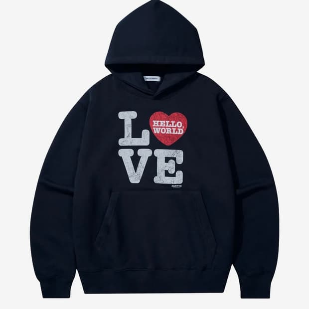 헬로 월드 LOVE 후드티_네이비