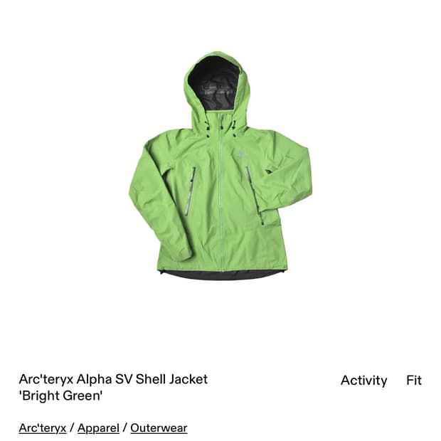 아크테릭스 여성 알파SV 고어텍스 쉘 자켓 S (브라이트 그린)
