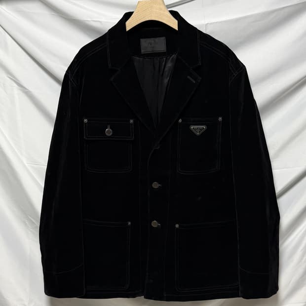 [S급/56] 프라다 벨벳 데님 블루종 자켓 블랙
