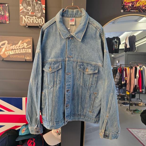 USA 빈티지 데님 자켓 파이어스톤 엠보싱 백프린팅 워크자켓 오버핏