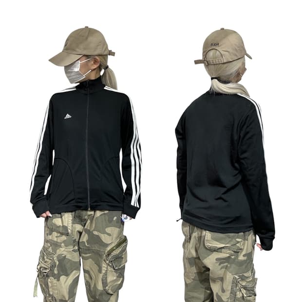 아디다스 블랙 화이트 삼선 트랙탑 져지 L