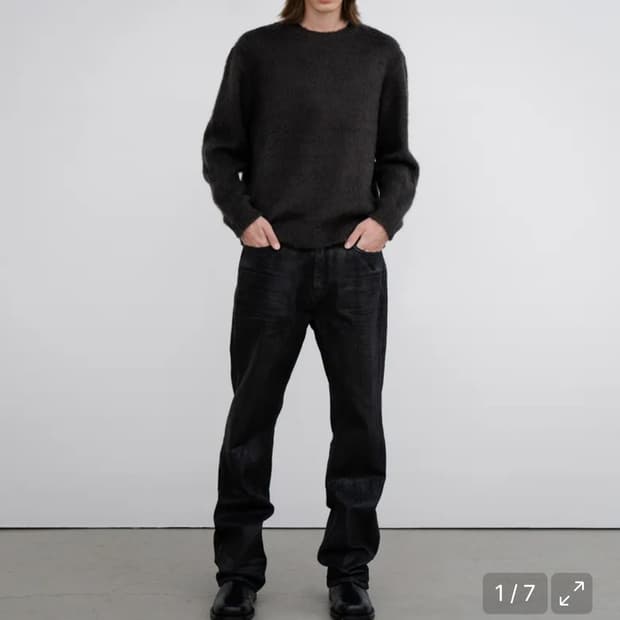 왁스 코티드 스트레이트 데님 팬츠 블랙 인사일런스 L