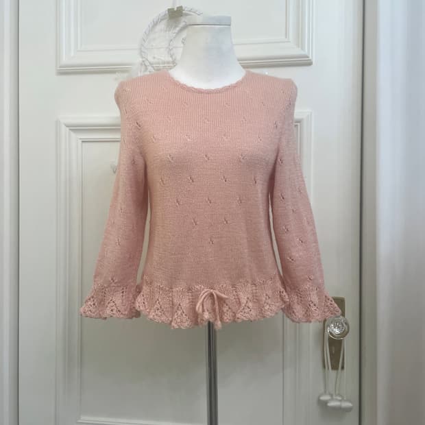 coral crochet waist lace-up sweater