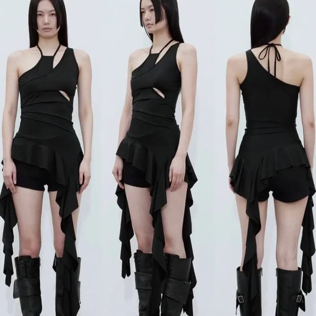 보헤미안서울 RUFFLE MINI DRESS, BLACK