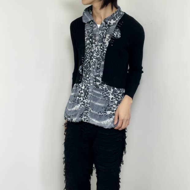 Leopard detail long cardigan