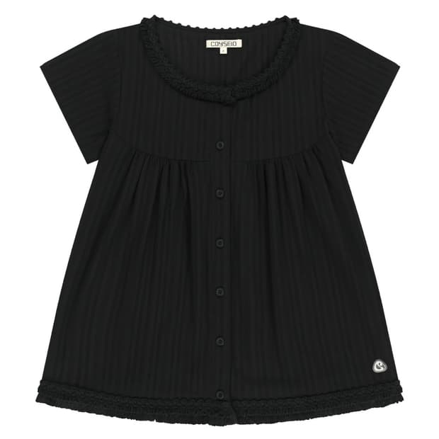 Coyseio FRINGE SHIRRING BLOUSE BLACK
