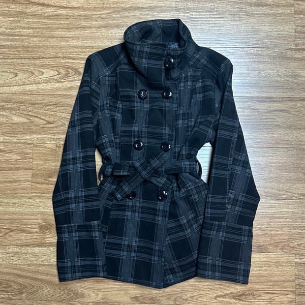 빈티지 체크 벨트 하이넥 코트 자켓 오네갸루 코이세이오깔 긱시크 공겜여주