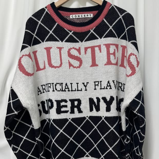 박시핏 체크 니트