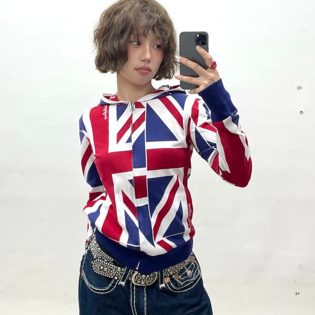 Big American Flag Hooded Zip-Up 