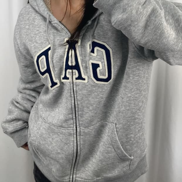 갭 빅로고 그레이 후드집업
