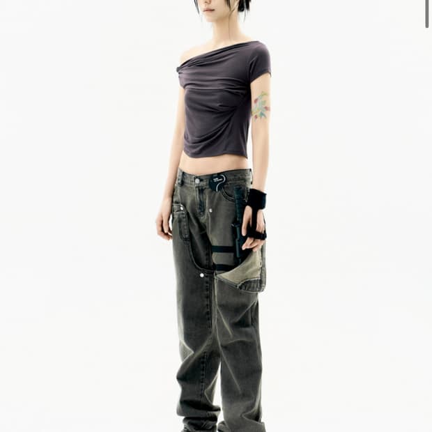 Detachable Button Denim Pants / Khaki