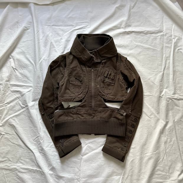 00's 해체주의 하이넥 아카이브 분리형 스터드 앤틱 자켓 y2k