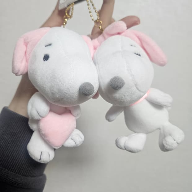 핑크 스누피 볼착(자석) 키링인형 커플