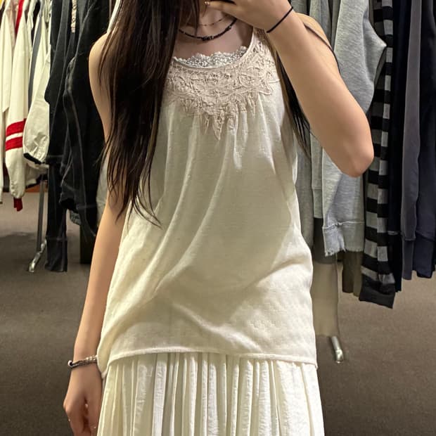 M)ventviolet vintage 여성 레이스 디테일 아이보리 나시