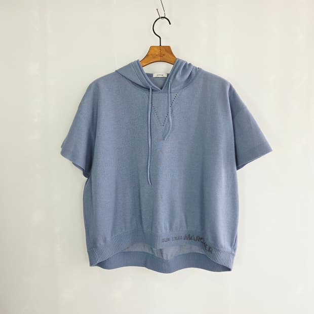 SYSTEM 시스템 반팔 니트 후드티 레터링 한섬